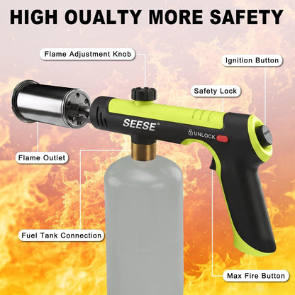 Powerful Propane Torch Gun,Kitchen Cooking Torch with One-Touch Max Fire, Charcoal Lighter with a Safety Lock, Adjustable Blow Torch for Sous Vide, BBQ, Campfire, Fireplace(Tank Not Included)8