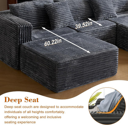 110 Corduroy Modular Sectional Boneless Sofa with 2 Ottomans, Convertible Cloud Couch with Deep Seats, Fluffy Memory Foam U Shaped Couch for Living Room, No Assembly Required (Gray)5