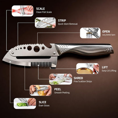 7 in 1 All Stainless Steel Multi Functional Vegetable Peeler for Kitchen, Smooth Potato Peeler with Herb Stripper, Scallion Shredder, Fish Scaler, Bottle Opner2