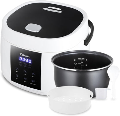 Rice Cooker Small,6-Cup Uncooked/12-Cup Cooked,6-In-1 Multi Cooker | Portable Non-Stick Rice Maker with Steamer Basket,12 Hours Timer Delay & Keep Warm Function for Soups,Stews,Oatmeal1