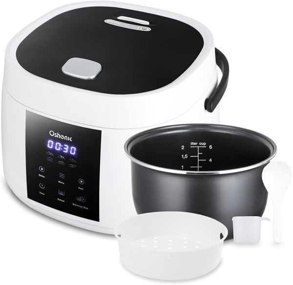 Rice Cooker Small,6-Cup Uncooked/12-Cup Cooked,6-In-1 Multi Cooker | Portable Non-Stick Rice Maker with Steamer Basket,12 Hours Timer Delay & Keep Warm Function for Soups,Stews,Oatmeal1
