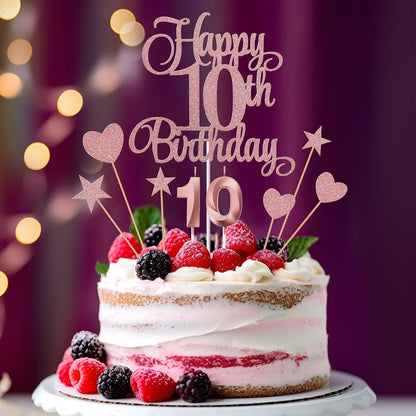 10Th Birthday Cake Decorations, 10Th Birthday Candles Cake Numeral Candles and Glitter Happy 10Th Birthday Cake Toppers Set for Birthday Party Supplies (Rose Gold)4