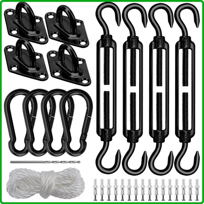 Sun Shade Sail Hardware Kit 6 Inch Heavy Duty 304 Stainless Set for Triangle Rectangle Sun Shade Sail Installation, Awning Attachment Set for Patio, Garden Outdoors Sun Protection Rainshield (46 Pcs)1