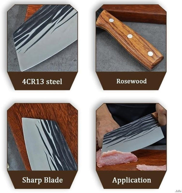 Meat Cleaver, 8 Inch Kitchen Knife Wood Handle Handmade Forged Stainless Steel Butcher Knives Cleaver Slicing Knife7