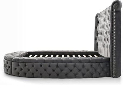 Elizabeth 107 X 101 Velvet round Storage King Bed in Gray5
