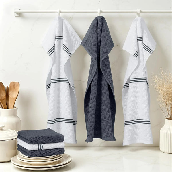 Dual Design Cotton Kitchen Towels(16" X 26", 6 Pack), Dark Grey | Large 380 GSM Dish Towels, Highly Absorbent Terry Kitchen Hand Towels, Soft Quick Drying Tea Towels with Hanging Loop7