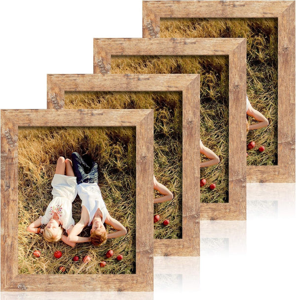 8X10 Picture Frame Set of 4, High Definition Real Glass Rustic Brown Frame, 8 X 10 Wood Photo Frames for Desktop Display and Wall Mounting1