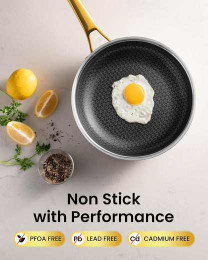 Gold Titanium Cookware Set 10Pc,Hammered Titanium Pans for Cooking with Lids,Nonstick, Non-Toxic, Titanium Surface, Luxury Gold Finish, Oven Safe, Induction Compatible, Kitchen Gift5