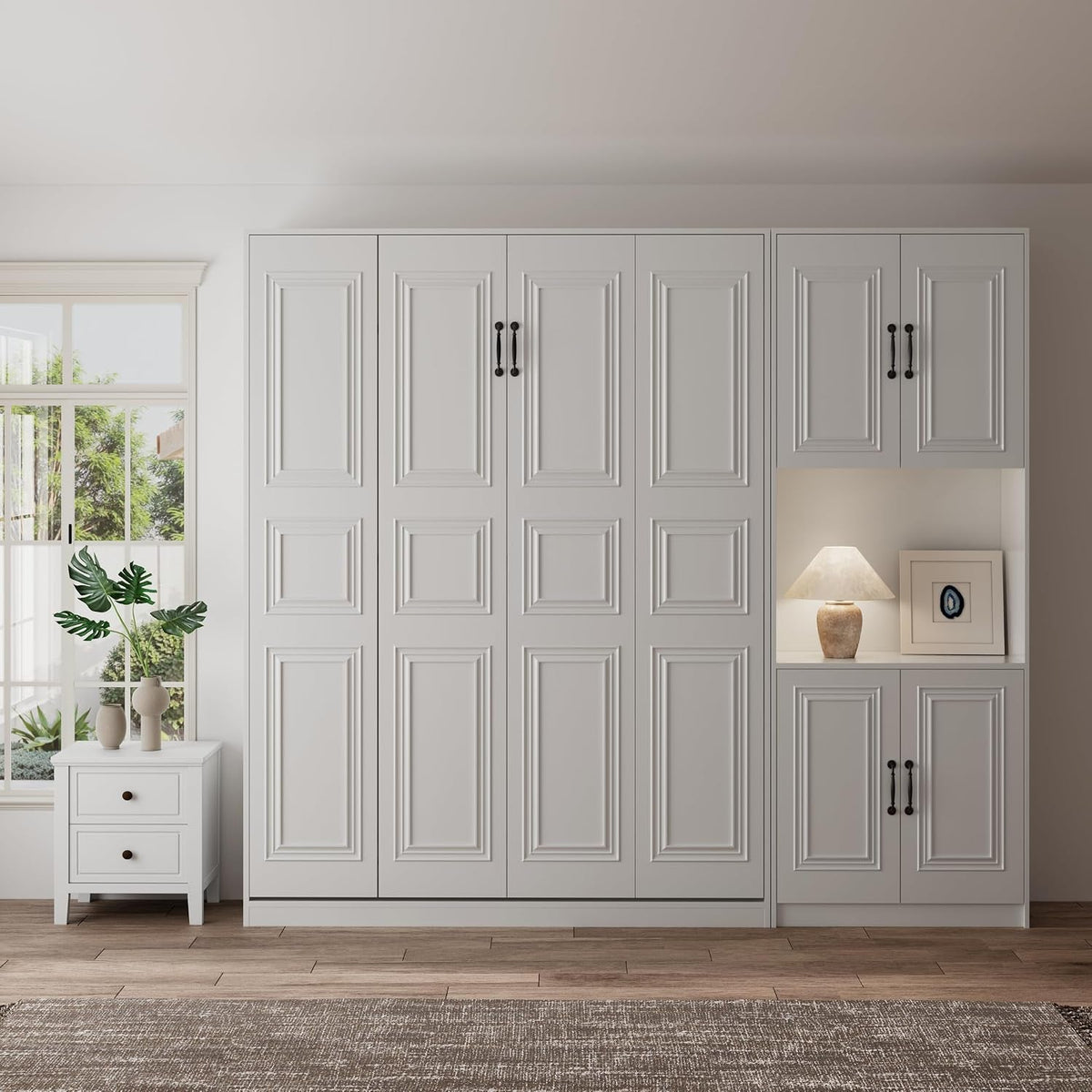 queen-murphy-bed-with-1-storage-cabinet-padded-headboard-concealed-vertical-wall-bed-featuring-hydraulic-struts-skirting-groove-securing-straps-suitable-for-guest-room-studio
