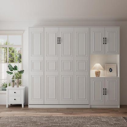 Queen Murphy Bed with 1 Storage Cabinet/Padded Headboard, Concealed Vertical Wall Bed, Featuring Hydraulic Struts/Skirting Groove/Securing Straps, Suitable for Guest Room/Studio1