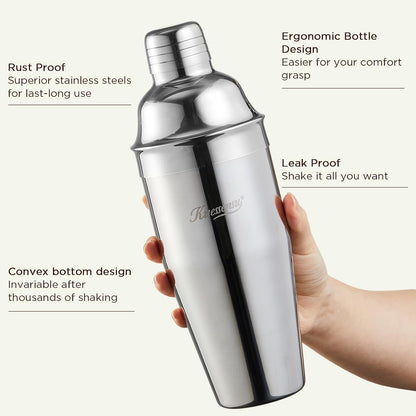Cocktail Shaker,  24Oz Drink Shaker with Bartender Strainer, Measuring Jigger, Bar Mixing Spoon, Cocktail Recipe Guide, Professional Drink Mixer Set for Beginners, Silver4