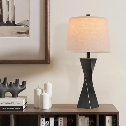 Bedside Lamps Set of 2 Unique Modern Vintage Table Lamp Rustic Farmhouse Desk Lamps for Living Room End Tables Bulb Not Included, Linen Shade, 26.5 In,Black2