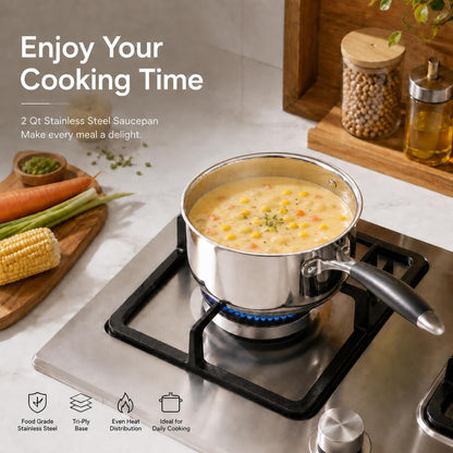 Sauce Pan, 2 Quart Stainless Steel Saucepan with Lid | Small Sauce Pot with Triply Base Fits Induction & Most Stoves, for Cooking Boiling Heating, Even Heat & Dishwasher Safe5