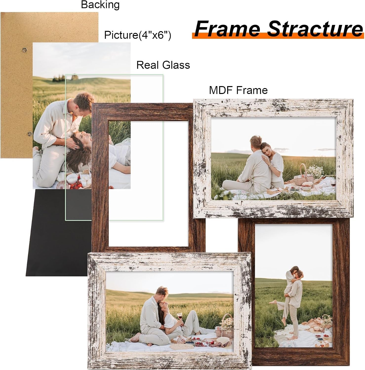 4x6-collage-picture-frames-multi-family-photo-frame-with-real-glass-displays-four-4x6-photo-wall-decor-wall-hanging-or-tabletop-distressed-white-rustic-brown