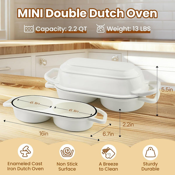 Mini Double Dutch Oven with Lid for Sourdough Bread Baking (White) | Enameled Cast Iron Pot with Lid, 5" Banneton Bread Proofing Basket Include, Dual round Bread Loaf Pan for Homemade Baking4