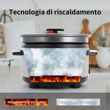 5.5QT Programmable Slow Cooker with Timer,Non Stick Aluminum Alloy Liner.Slow COOK HIGH/SLOW COOK LOW/WHITE Rice/Steam/Saute/Warm/Delay,And Other Practical Functions5