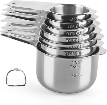 Stainless Steel Measuring Cups Set of 7, Stackable Measure Cups Kitchen Gadgets for Cooking Baking Supplies Tools, Nesting Metal Cup Spoons Easy to Read Markings for Dry & Liquid Measurements Baker1