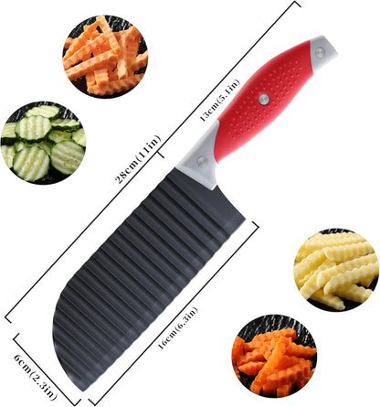 Crinkle Cut Knife, HIA Crinkle Cutter for Veggies, French Fry, Potato, Cucumber, Carrot and Fruit, Stainless Steel Wave Fries Cutter Slicer with Stylish Rubber Handle, Dishwasher Safe2