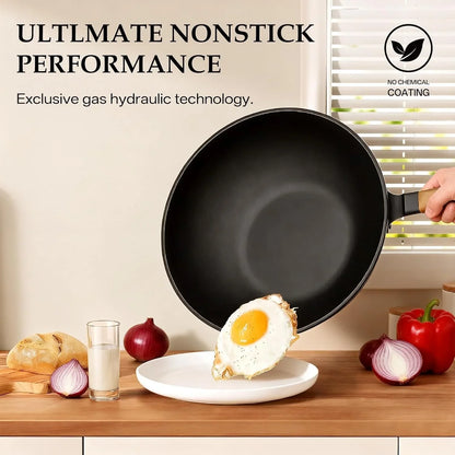13 Inch Wok Pan with Lid, Healthy Nonstick Woks and Stir Fry Pans, Black | Silicone Spatula, Silicone Strainer, Standing Lid6