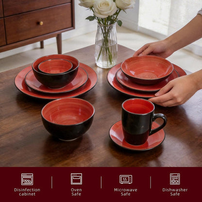 Stoneware Sonoma 56Pc Dinnerware Set, Black + Speckled Spin Wash Red3