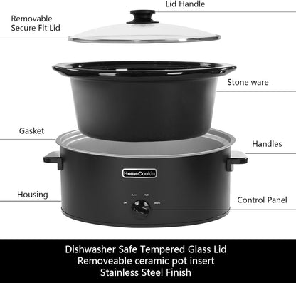 6 Quart Slow Cooker Oval Manual Pot Food Warmer with 3 Cooking Settings, Black Stainless Steel7