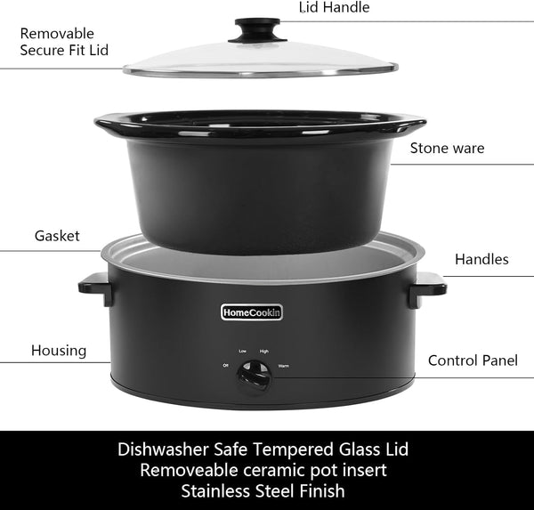 6 Quart Slow Cooker Oval Manual Pot Food Warmer with 3 Cooking Settings, Black Stainless Steel3