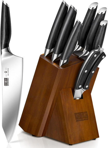 8PCS Knife Set, Razor Sharp Japanese Kitchen Knife Set with Block | High Carbon Powder Steel Knife Block Set, Professional Chef Knives Set with Scissors, Ergonomic Pakkawood Handle, Gifts1