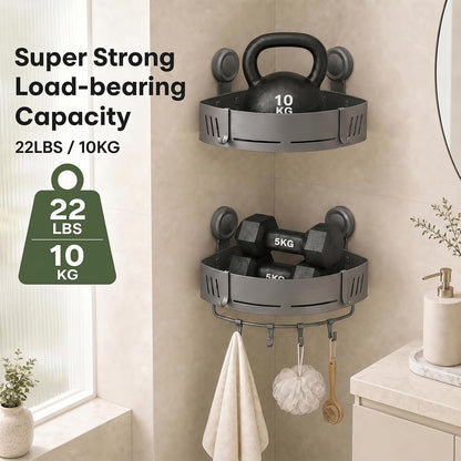 Suction Cup Corner Shower Caddy, No Drilling Aluminum Shower Shelf (Gray)4