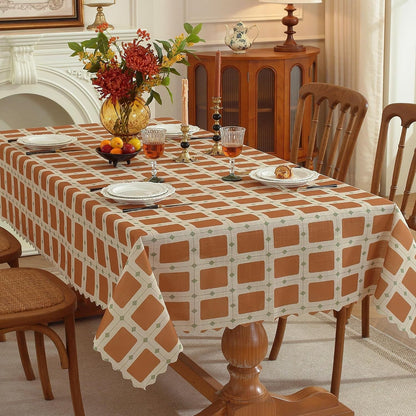 Rectangle Waterproof Tablecloth Linen Textured Table Cloth,Stain and Wrinkle Resistant Washable Fabric Table Cover for Dining, Party, Camping and Outdoor, 54 X 78 Inch, Brown Plaid9