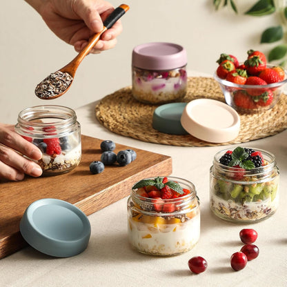 6-Pack 8Oz Glass Jars with Airtight Lids, Overnight Oats Containers with Lids, Wide Mouth Mason Salad Jars, Glass Food Storage Containers for Snacks Yogurt Spice Sugar6