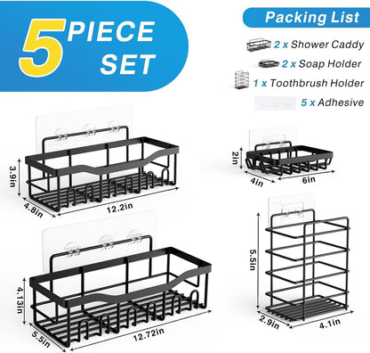 Adhesive Shower Caddy, 5 Pack Rustproof Stainless Steel Bath Organizers with Large Capacity, No Drilling Shelves for Bathroom Storage & Home Decor7