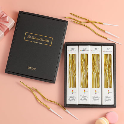 48-Count Gold Spiral Long Thin Metallic Birthday Candles, Cake Candles, Birthday Parties, Wedding Decorations, Party Candles6
