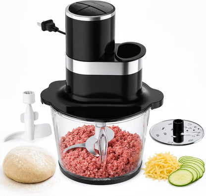 12Cup Food Processor,600W Food Chopper,Meat Processor with Glass Bowl | Glass Food Processor for Chopping Meat, Slicing, Shredding, Kneading Dough, Dishwasher Safe, Black1