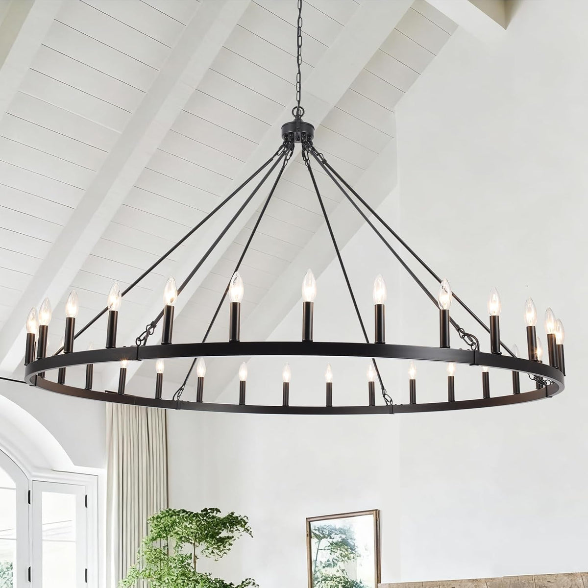 black-extra-large-wagon-wheel-chandelier-60-inch-30-lights