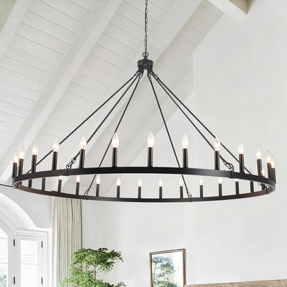 Black Extra Large Wagon Wheel Chandelier, 60 Inch 30 Lights1