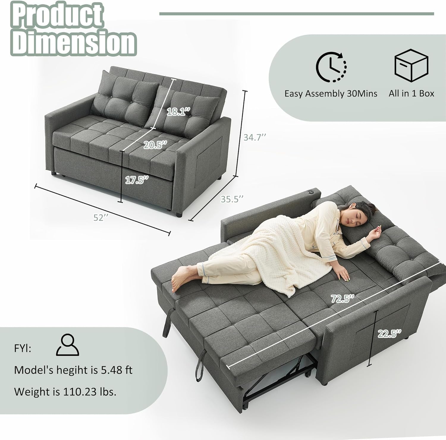 52-3-in-1-convertible-sleeper-sofa-bed-linen-dark-gray