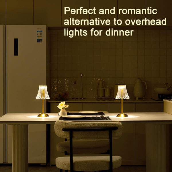 Cordless Table Lamps for Home,Table,Dining Room, Gold Rechargeable Lamps, USB Charge 12'' Tall LED Brass Portable Outdoor Indoor Table Lamp with Built-In Dimmer (Pack2 Gold Flower Lamp)3