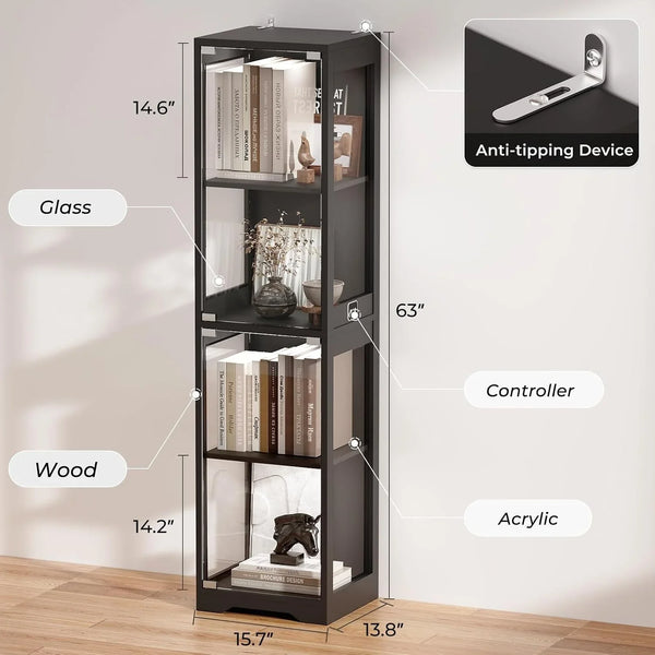 Glass Display Cabinet, Display Case for Collectibles, Black | 4-Tier Curio Cabinets with 3 Color Lights&Human Body Sensor, Storage Cabinet with Glass Door2