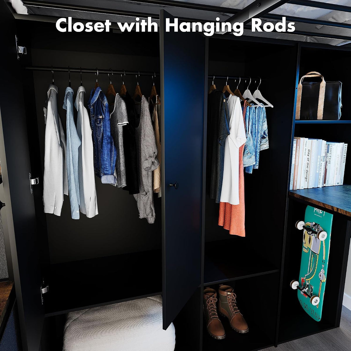 full-size-loft-bed-with-desk-stairs-led-light-metal-gaming-loft-bed-frame-with-headboard-safety-guardrails-charging-station-closet-fabric-drawers-space-saving-black-burnt-wood