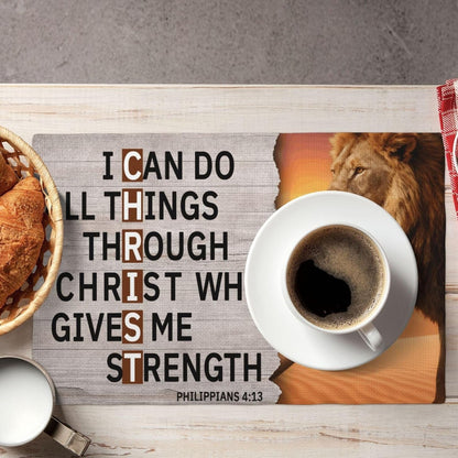 Christian Scriptures Placemats Set of 4 Christ Religious Table Mats Philippians 4：13 Place Mats for Party Kitchen Dining Room Holiday Decoration 12X18 Inch3