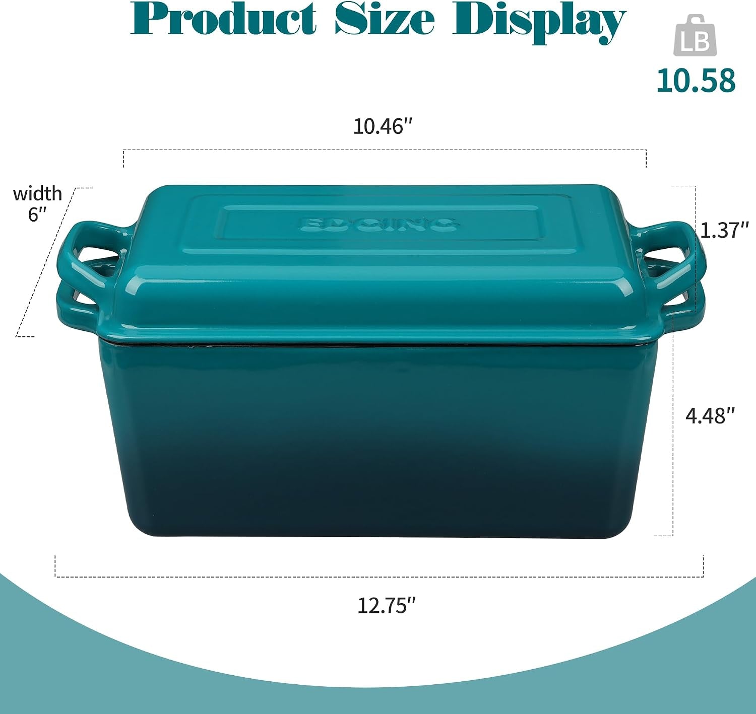 enameled-cast-iron-dutch-oven-oblong-bread-oven-for-sourdough-bread-baking-baking-pan-dual-handles-oven-safe-4-quart-darkcyan