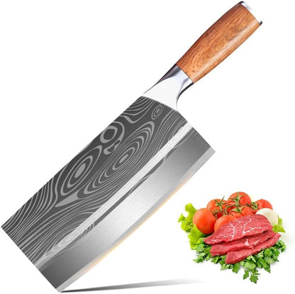 Meat Cleaver, 8 Inch Damascus Pattern Chopping Butcher Slicing Knife Vegetable Cutting Wood Hanlde Ultra-Sharp Kitchen Knife1