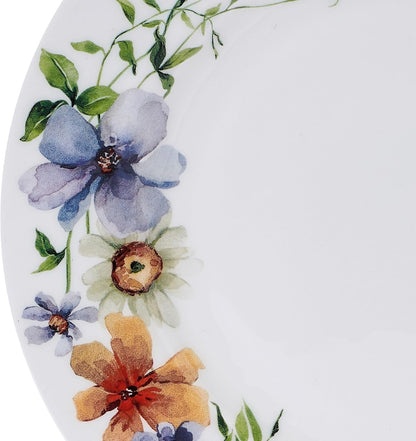 Audrina Water Color Flowers Bone China Lightweight Chip Resistant 12 Piece Dinnerware Set, Service for 4, White4