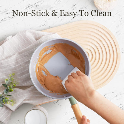 Ceramic Nonstick Sauce Pan with Lid, 2 Quart Cooking Pot, Small Saucepan with Steamer, PTFE& Pfas-Free, Wooden Handle for Cool Touch, Universal Base(Gas, Electric & Induction), Green5