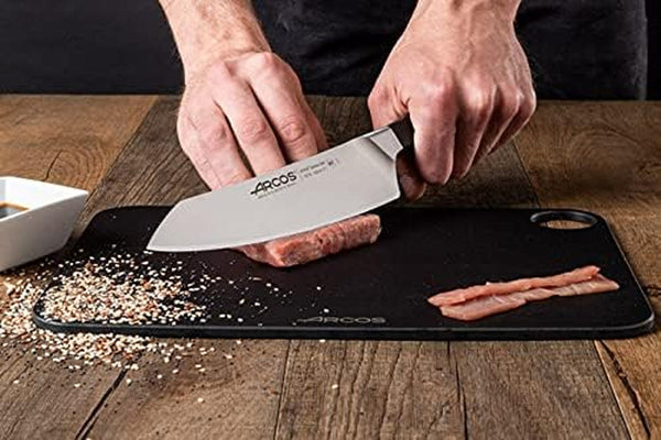 Forged Rocking Santoku Knife 7 Inch Stainless Steel. Japanese Sharp Kitchen Knife for Fish, Meat and Vegetables. Ergonomic Polyoxymethylene Handle and 190Mm Blade. Series Manhattan. Color Black8
