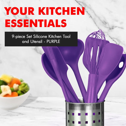 Premium Silicone Kitchen Tool and Utensil Set, 9 Piece, Purple2