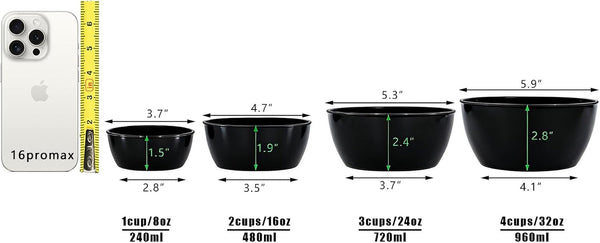 4-Piece Classic Plastic Prep Bowls with Lids, Nesting Plastic Small Mixing Bowl Set for Mixing, Baking, Prepping, Cooking and Serving Food, Microwave and Dishwasher Safe (Black)2