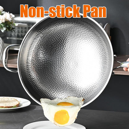 Titanium Hammered Wok, 2026 Upgrade Double-Side Hammered Frying Pans Nonstick, Non-Stick Wok,Durable Scratch-Resistant Non Stick Titanium Pans for Cooking,With Lid,14In5