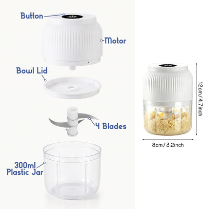 Electric Garlic Chopper, 2026 New Mini Food Processor & Food Chopper for Kitchen, Portable Cordless Garlic Mincer with 4 Stainless Steel Blades, Small Vegetable Chopper for Onion Salad (300ML Blue)5