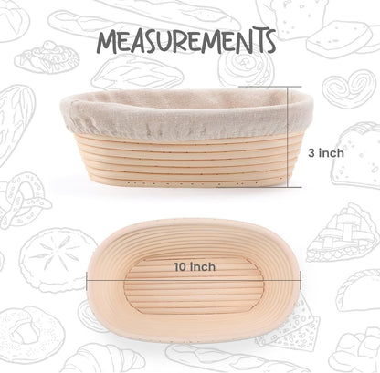 Bread Proofing Baskets Set of 2 10 Inch Oval Shaped Dough Proofing Bowls W/Liners Perfect for Professional & Home Sourdough Bread Baking3
